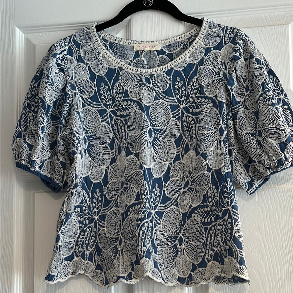 Blue and White Floral Lace Top
